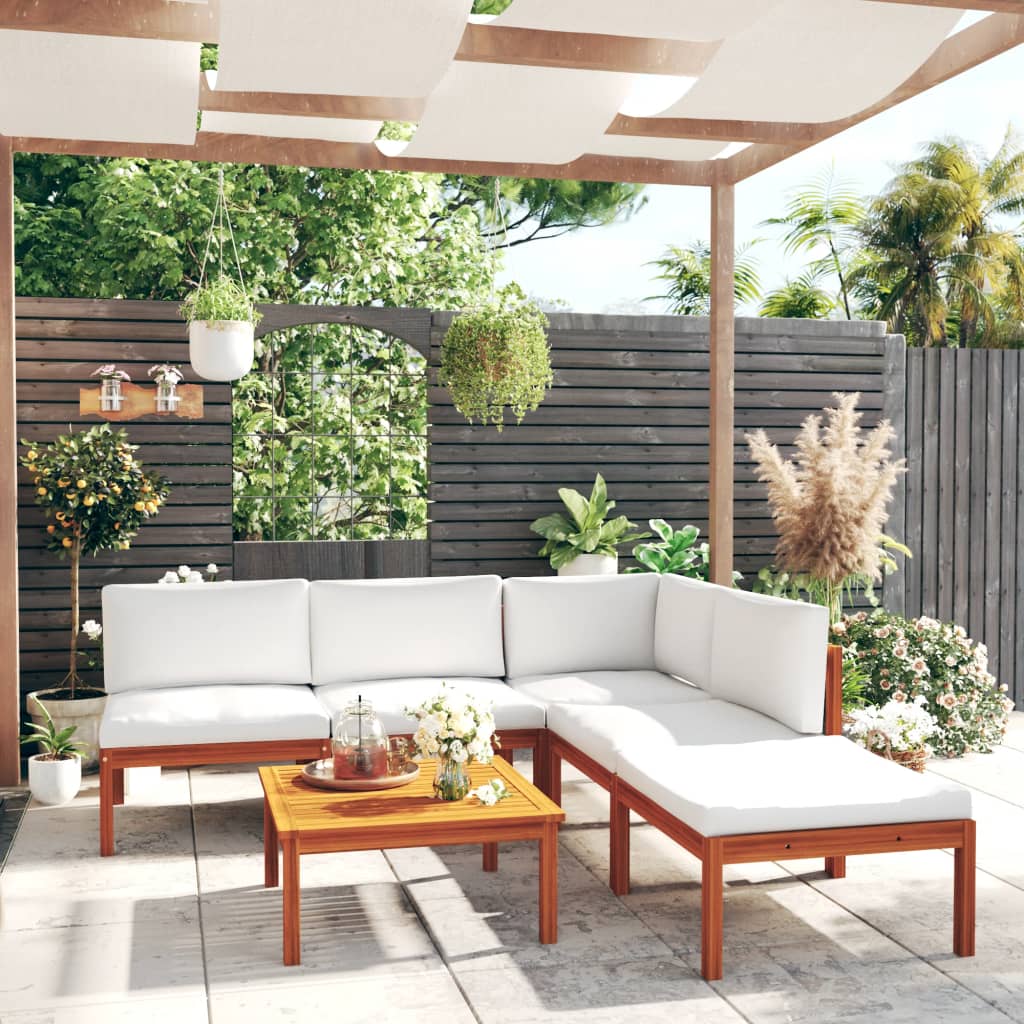 Set Divani Da Giardino 6 Pz Con Cuscini Crema Massello Acacia