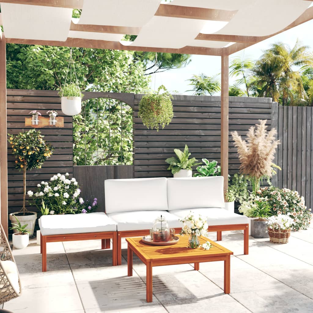 Set Divani Da Giardino 4 Pz Con Cuscini Crema Massello Acacia
