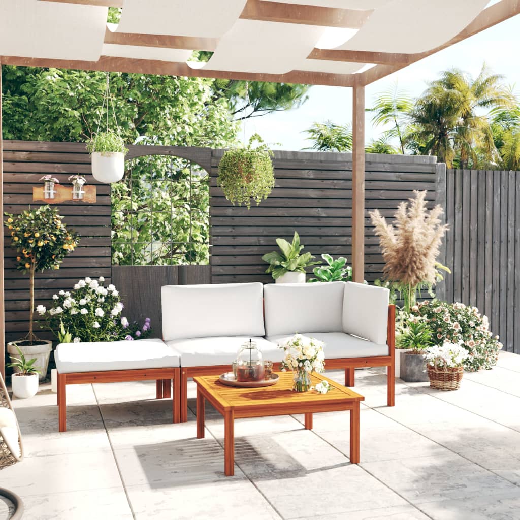 Set Divani Da Giardino 4 Pz Con Cuscini Crema Massello Acacia