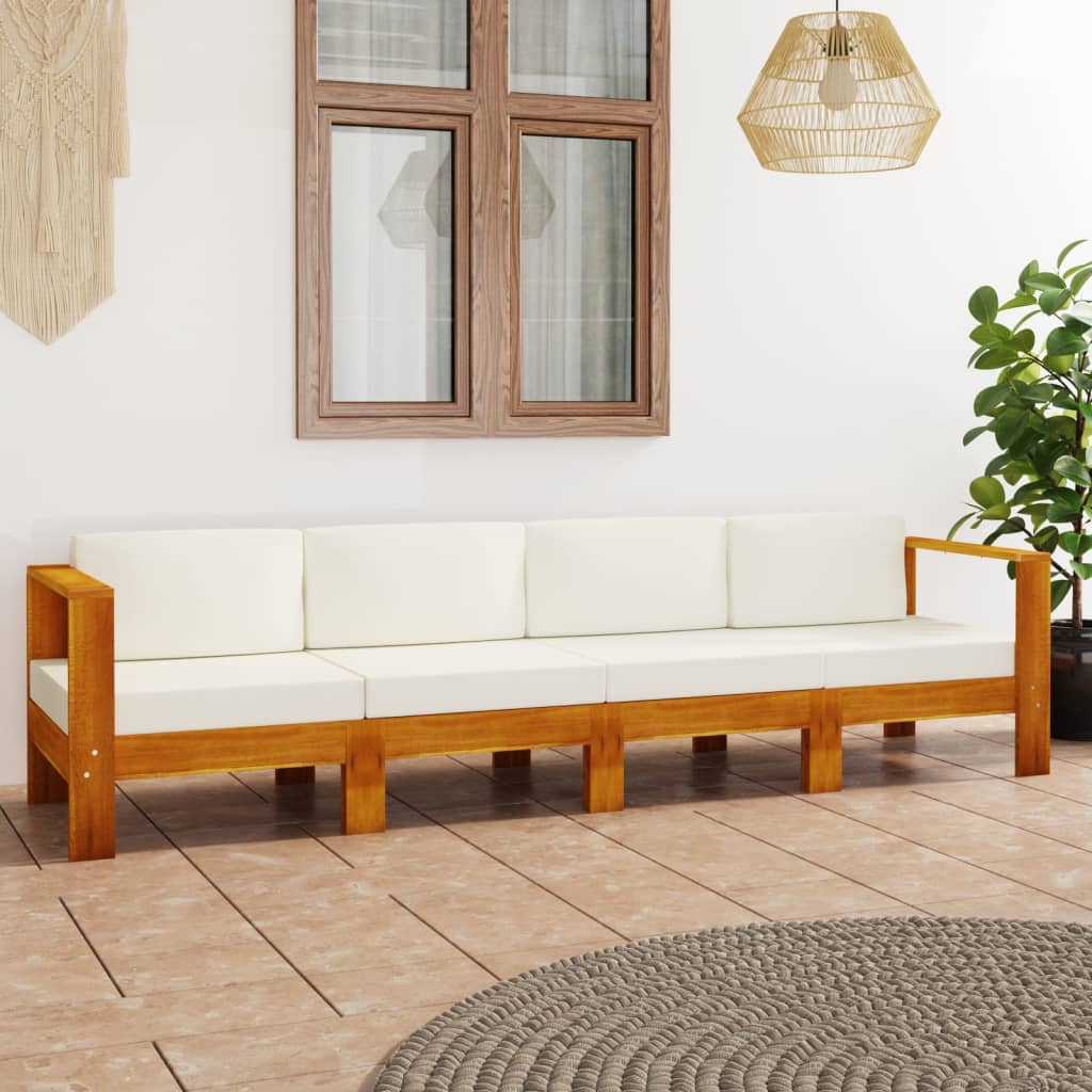 Divano Da Giardino 4 Posti Cuscini Bianco Crema Massello Acacia