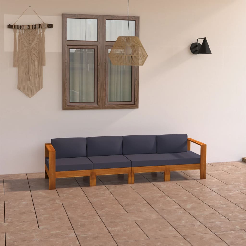 Divano Da Giardino 4 Posti Cuscini Grigio Scuro Legno Di Acacia