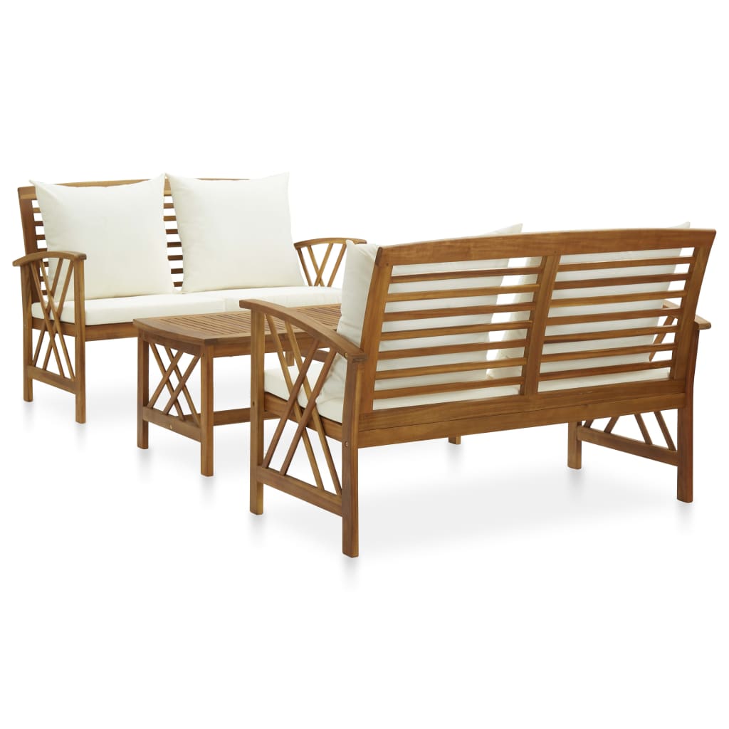 Set Divani Da Giardino 3 Pz Con Cuscini In Massello Di Acacia