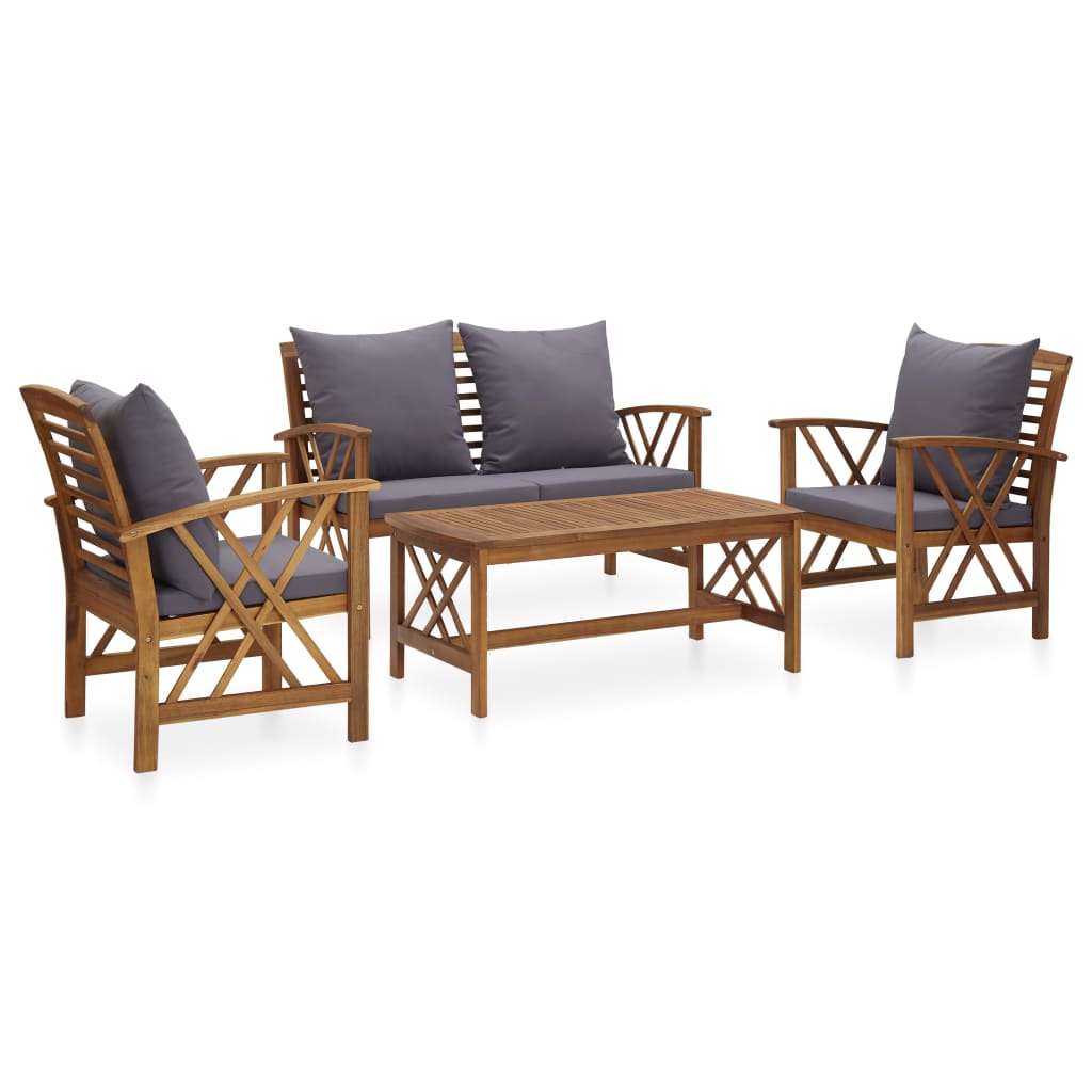Set Divani Da Giardino 4 Pz Con Cuscini In Massello Di Acacia