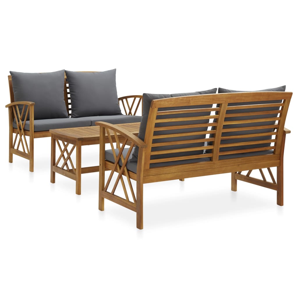 Set Divani Da Giardino 3 Pz Con Cuscini In Massello Di Acacia