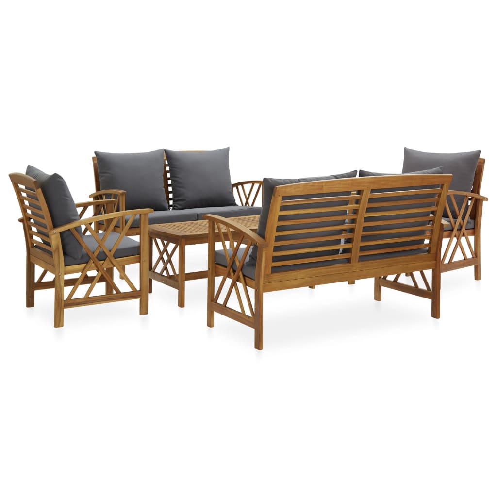Set Divani Da Giardino 5 Pz Con Cuscini In Massello Di Acacia