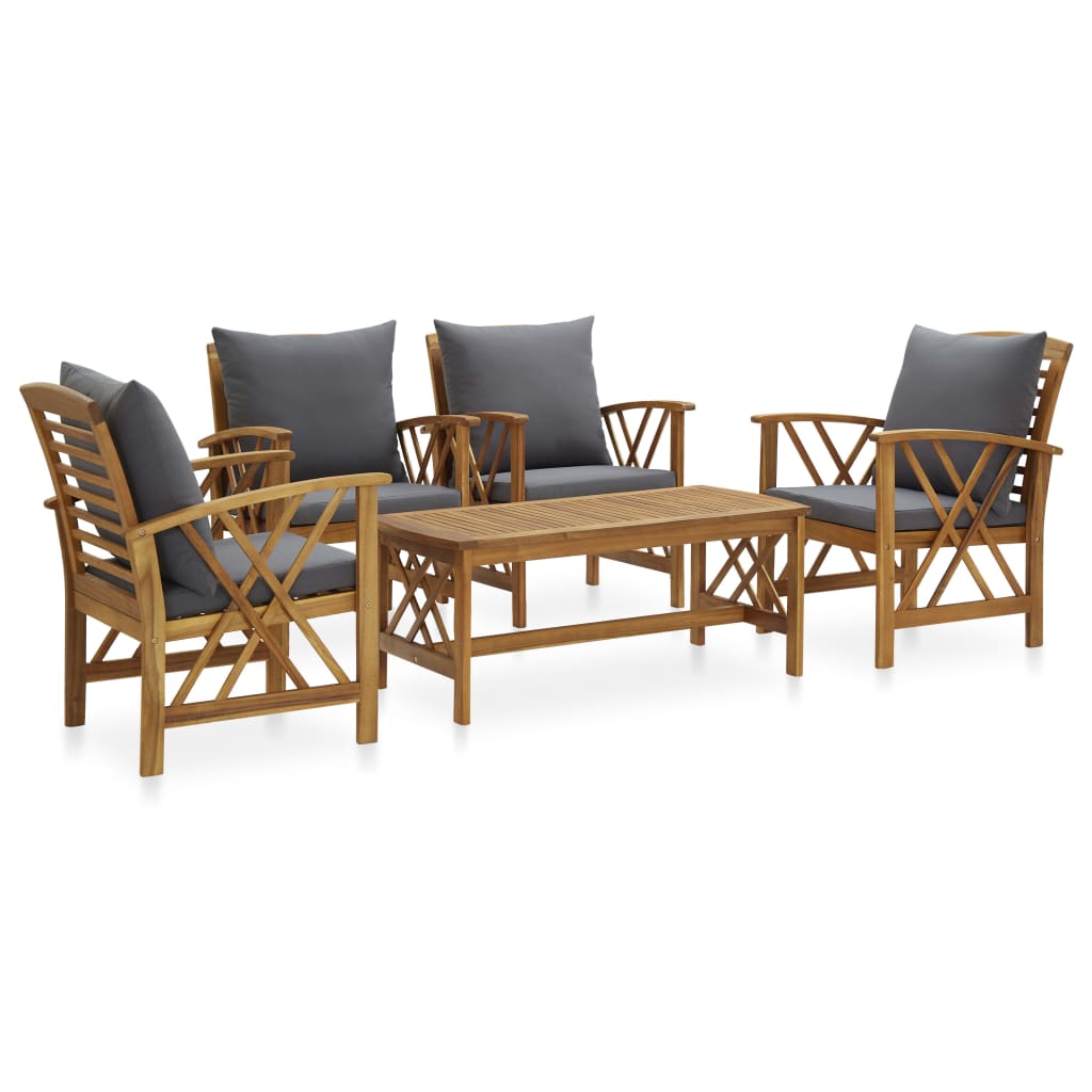 Set Divani Da Giardino 5 Pz Con Cuscini In Massello Di Acacia