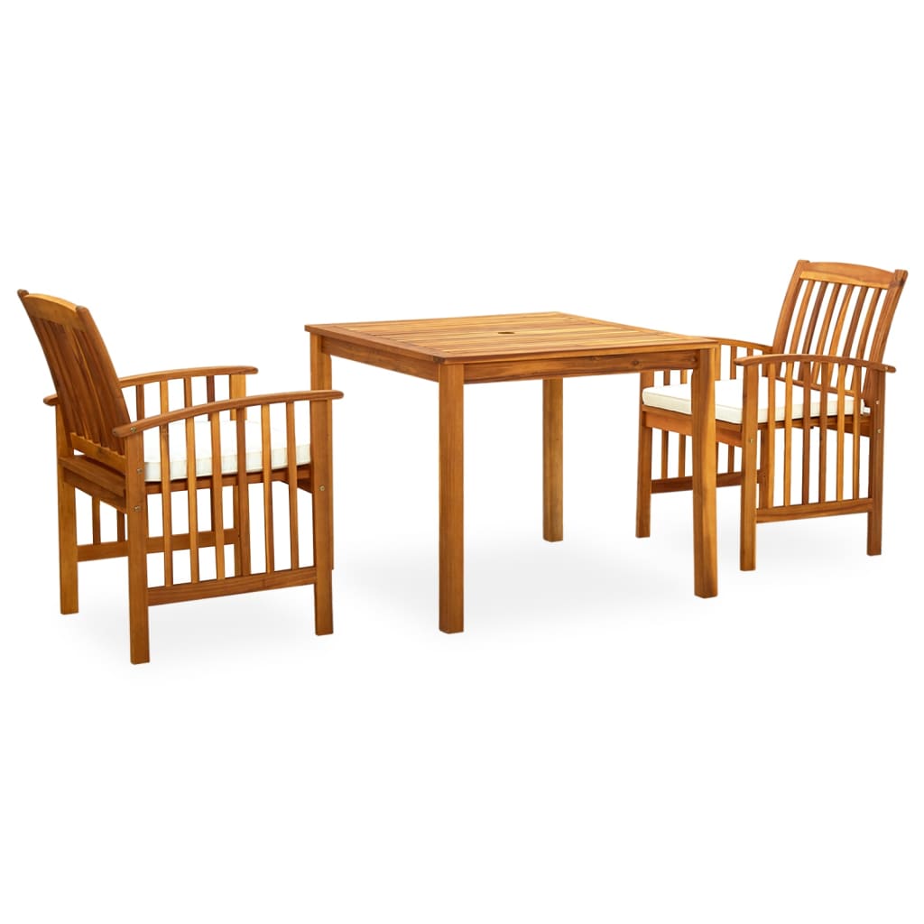 Set Da Pranzo Da Giardino 3 Pz Con Cuscini Massello Di Acacia