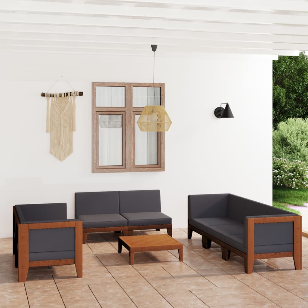 Set Divani Da Giardino 9 Pz Con Cuscini In Massello Di Acacia