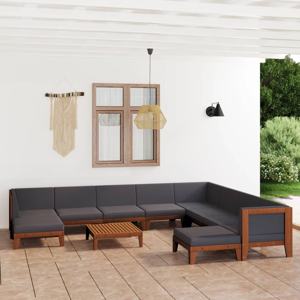Set Divani Da Giardino 11 Pz Con Cuscini In Massello Di Acacia