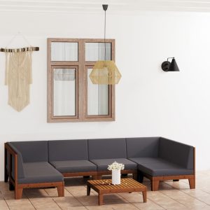 Set Divani Da Giardino 7 Pz Con Cuscini In Massello Di Acacia
