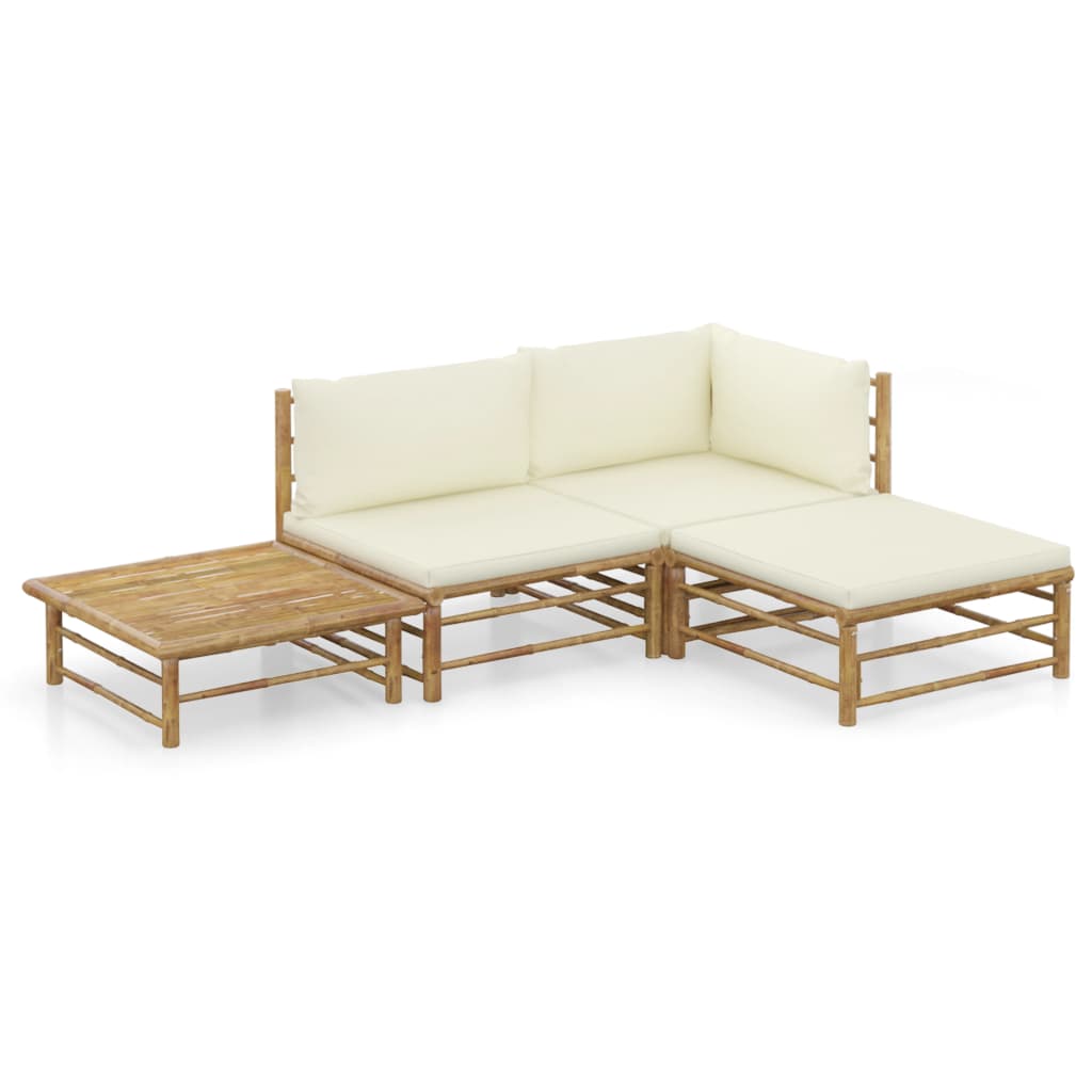 Set Salotto Da Giardino 4pz Con Cuscini Bianco Crema In Bambù