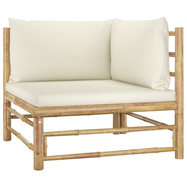 Set Salotto Da Giardino 5pz Con Cuscini Bianco Crema In Bambù - Image 3