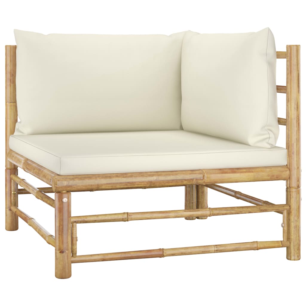 Set Divani Da Giardino 7 Pz Con Cuscini Bianco Crema In Bambù - Image 3