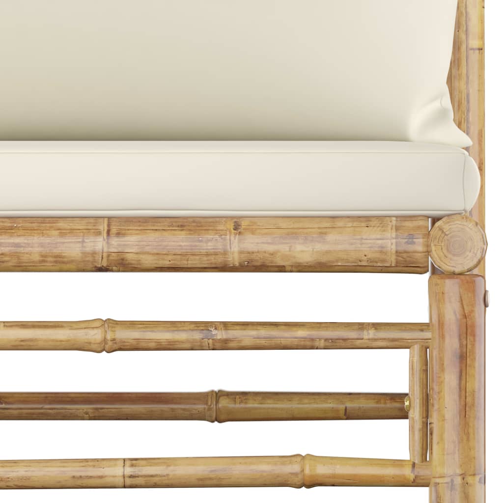 Set Divani Da Giardino 7 Pz Con Cuscini Bianco Crema In Bambù - Image 6