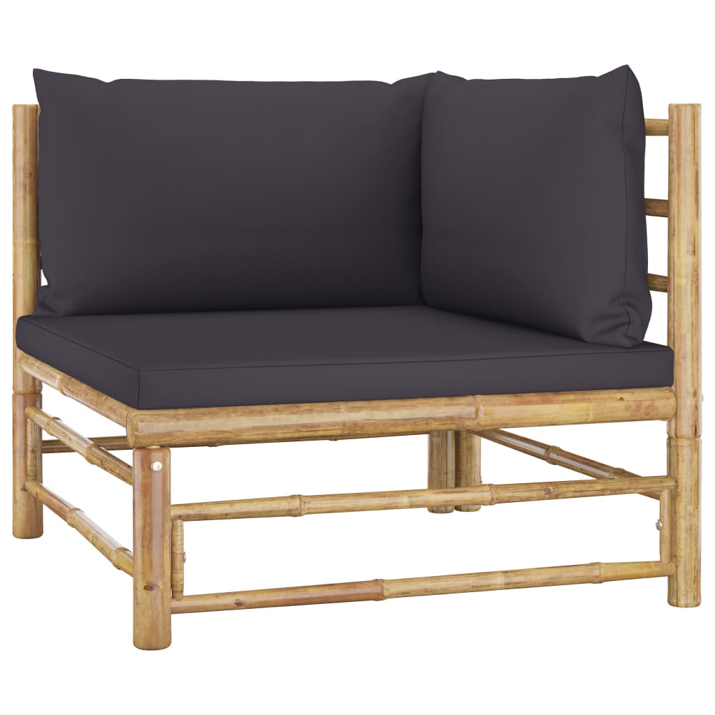 Set Divani Da Giardino 3 Pz Con Cuscini Grigio Scuro In Bambù - Image 3