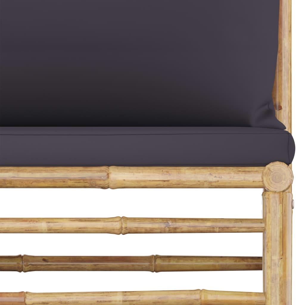 Set Divani Da Giardino 3 Pz Con Cuscini Grigio Scuro In Bambù - Image 6