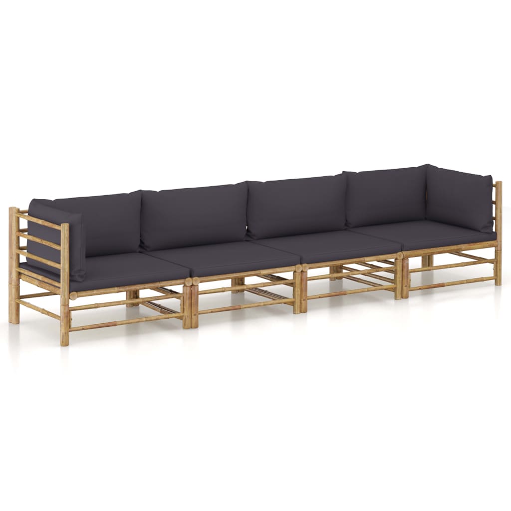Set Divani Da Giardino 4 Pz Con Cuscini Grigio Scuro In Bambù