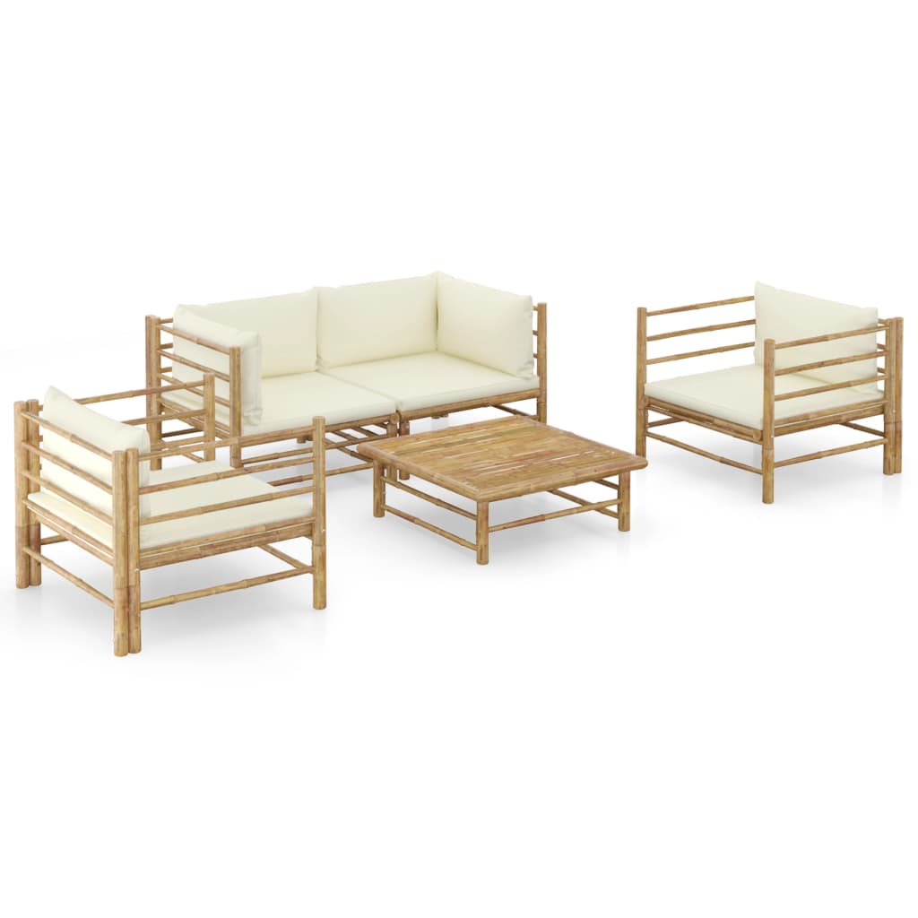 Set Divani Da Giardino 5 Pz Con Cuscini Bianco Crema In Bambù