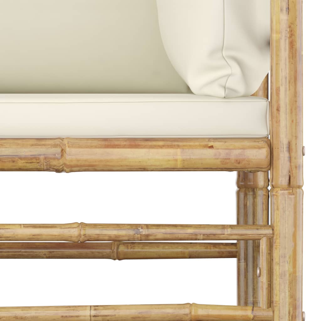 Set Divani Da Giardino 9 Pz Con Cuscini Bianco Crema In Bambù - Image 4