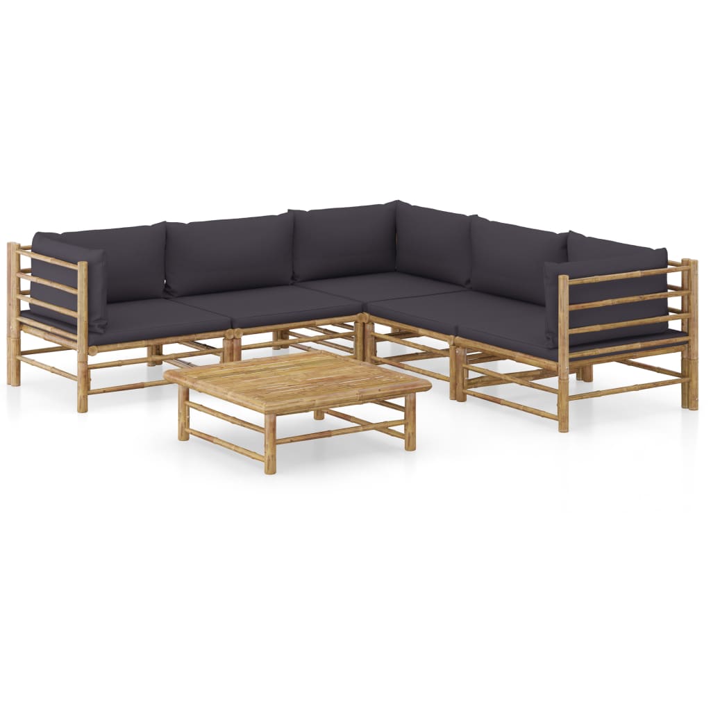 Set Divani Da Giardino 6 Pz Con Cuscini Grigio Scuro In Bambù