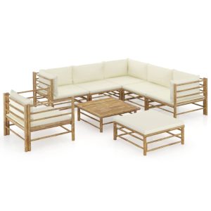 Set Divani Da Giardino 8 Pz Con Cuscini Bianco Crema In Bambù
