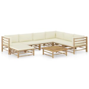 Set Salotto Da Giardino 8pz Con Cuscini Bianco Crema In Bambù