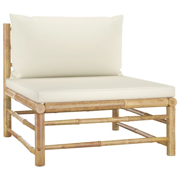 Set Salotto Da Giardino 11pz Con Cuscini Bianco Crema In Bambù - Image 5