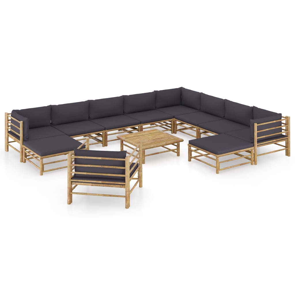 Set Salotto Da Giardino 12pz Con Cuscini Grigio Scuro Bambù