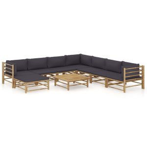 Set Salotto Da Giardino 9pz Con Cuscini Grigio Scuro Bambù
