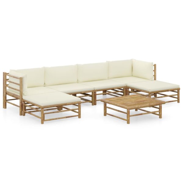 Set Divani Da Giardino 7 Pz Con Cuscini Bianco Crema In Bambù