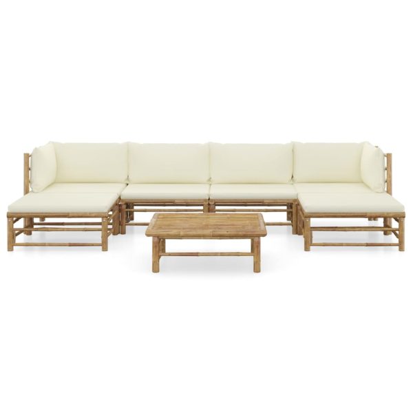 Set Divani Da Giardino 7 Pz Con Cuscini Bianco Crema In Bambù - Image 2