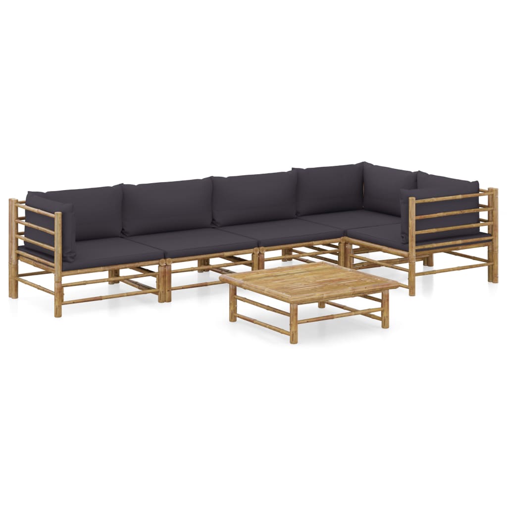 Set Divani Da Giardino 6 Pz Con Cuscini Grigio Scuro In Bambù