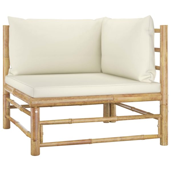 Set Salotto Da Giardino 5pz Con Cuscini Bianco Crema In Bambù - Image 3