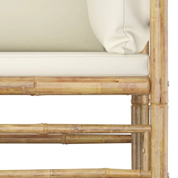 Set Salotto Da Giardino 5pz Con Cuscini Bianco Crema In Bambù - Image 4