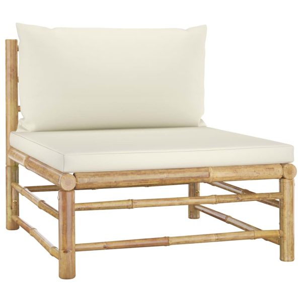 Set Salotto Da Giardino 5pz Con Cuscini Bianco Crema In Bambù - Image 5