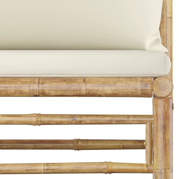 Set Salotto Da Giardino 5pz Con Cuscini Bianco Crema In Bambù - Image 6