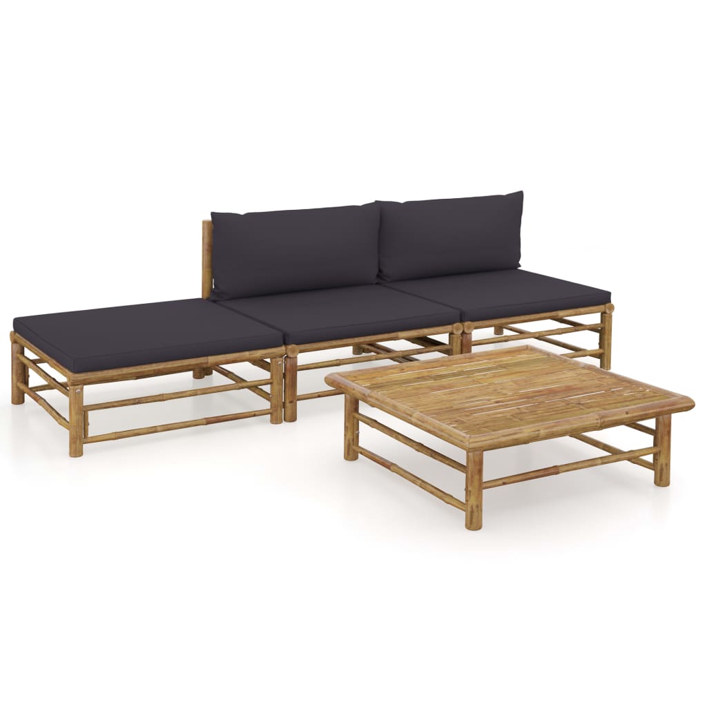 Set Divani Da Giardino 4 Pz Con Cuscini Grigio Scuro In Bambù