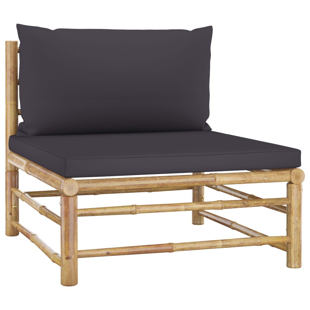 Set Divani Da Giardino 3 Pz Con Cuscini Grigio Scuro In Bambù - Image 5