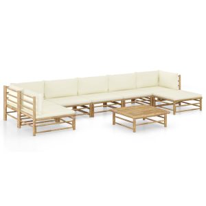 Set Salotto Da Giardino 8pz Con Cuscini Bianco Crema In Bambù