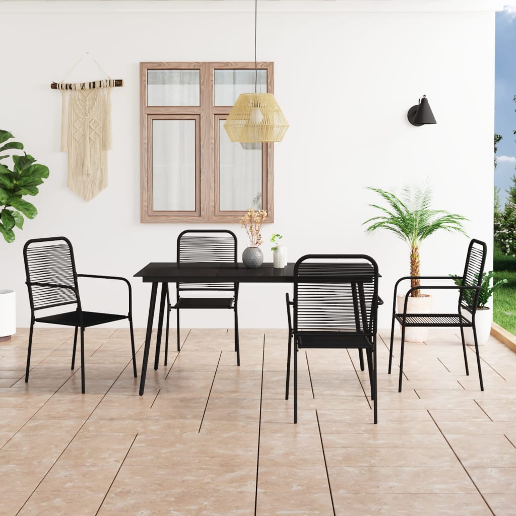 Set Da Pranzo Da Esterni 5 Pz In Corda Di Cotone E Acciaio Nero