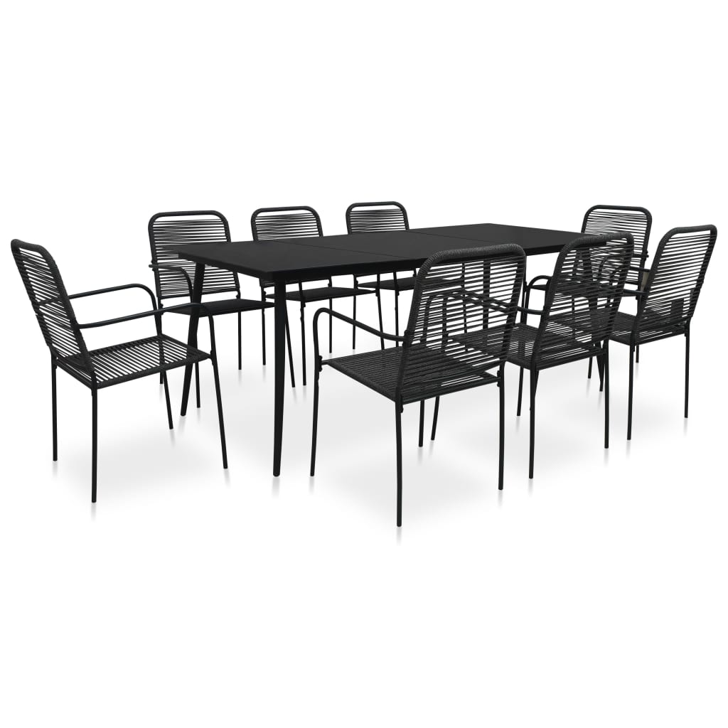 Set Da Pranzo Da Esterni 9 Pz In Corda Di Cotone E Acciaio Nero