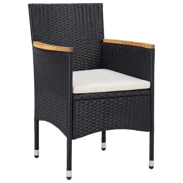 Set Mobili Da Pranzo Per Giardino 3 Pz Nero Polyrattan E Acacia - Image 6