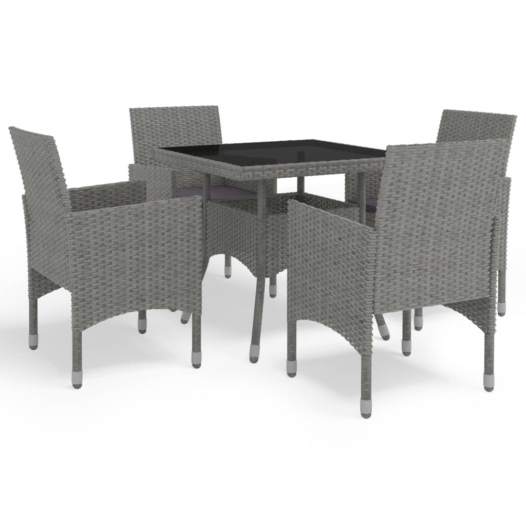 Set Mobili Da Pranzo Da Giardino 5 Pz Grigio Polyrattan E Vetro