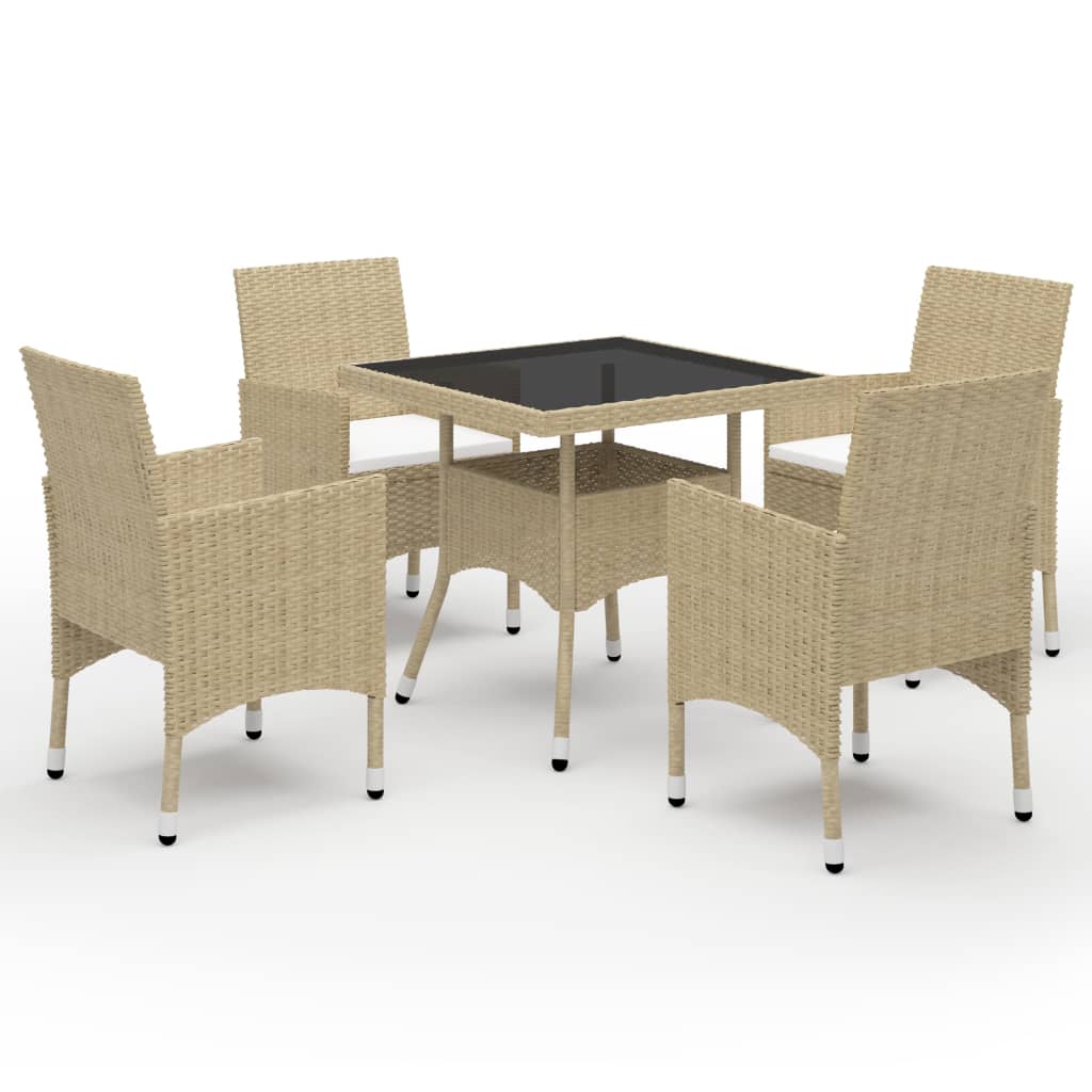 Set Da Pranzo Da Giardino 5 Pz In Polyrattan E Vetro Beige