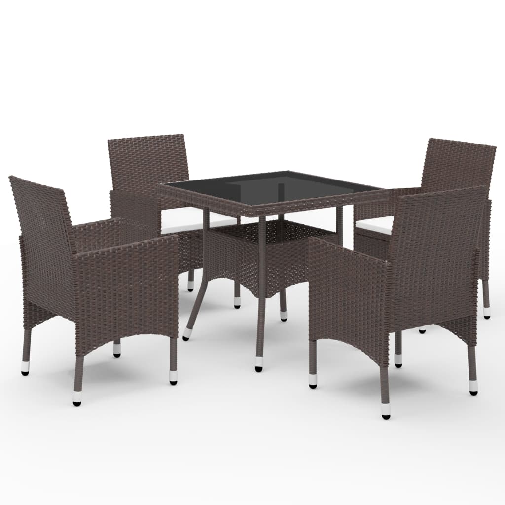 Set Da Pranzo Da Giardino 5 Pz Marrone In Polyrattan E Vetro