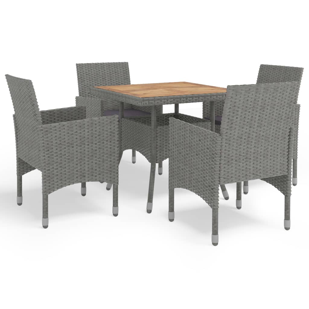 Set Mobili Da Pranzo Da Giardino 5 Pz Grigio Polyrattan Acacia