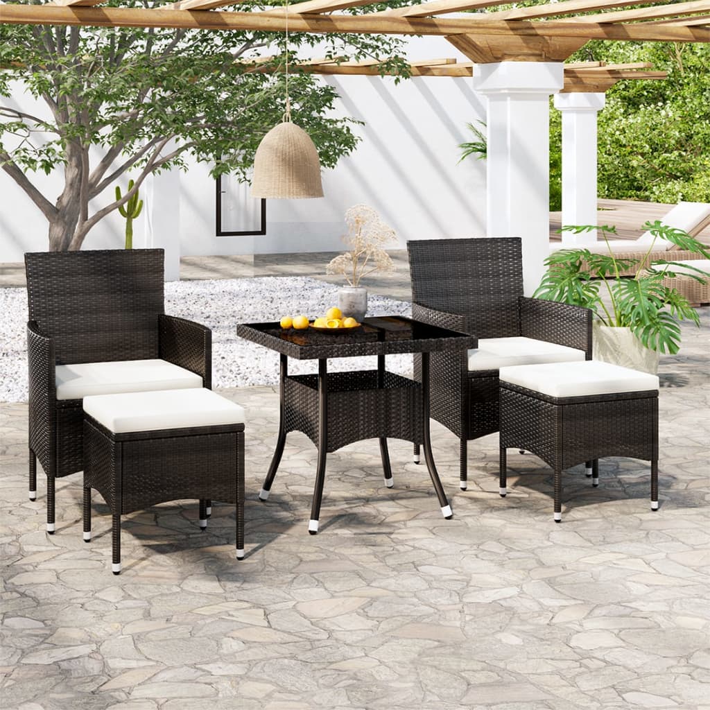 Set Da Pranzo Per Giardino 5 Pz Polyrattan Vetro Temperato Nero
