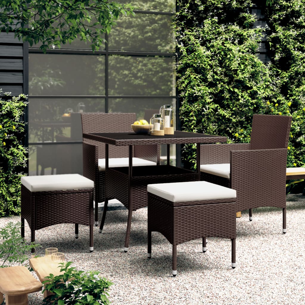 Set Da Pranzo Per Giardino 5 Pz In Polyrattan Marrone