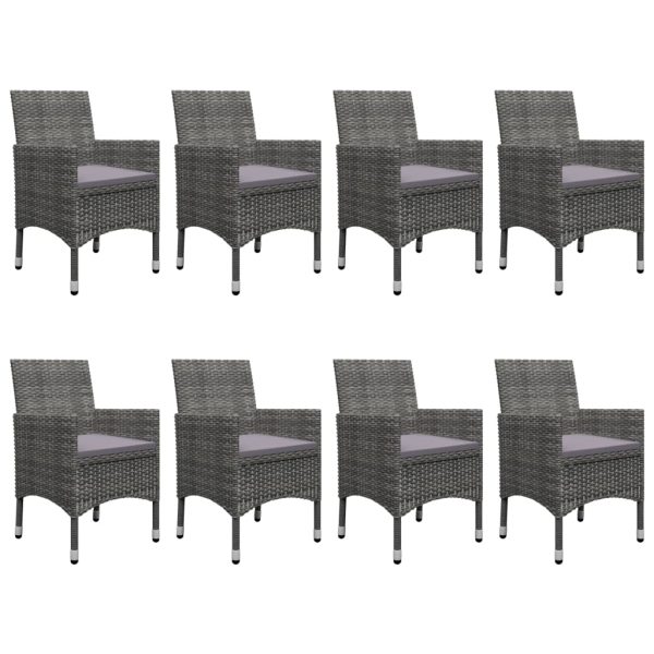 Set Mobili Da Pranzo Per Giardino 9pz Polyrattan E Vetro Grigio - Image 6