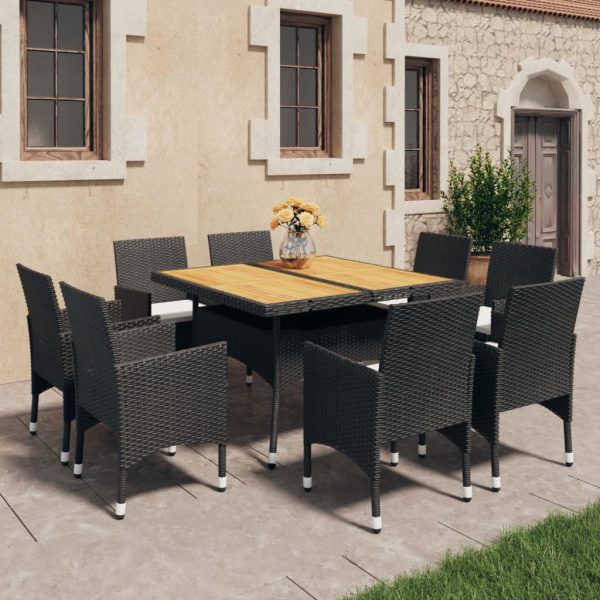 Set Da Pranzo Da Giardino 9 Pz In Polyrattan E Acacia Nero